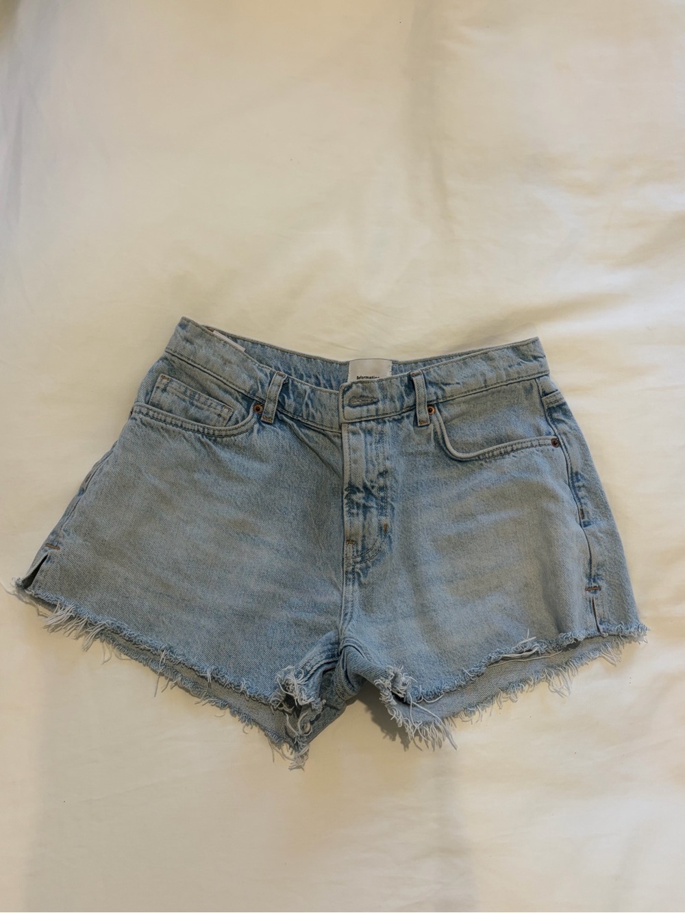 Reformation Light Blue Frayed Hem Denim Shorts